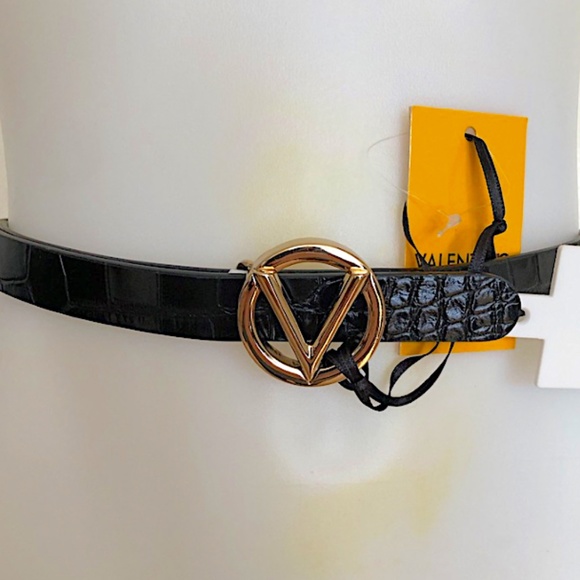 Valentino By Mario Valentino Croc Embossed V-Logo Gold Black Leather Belt main image 6